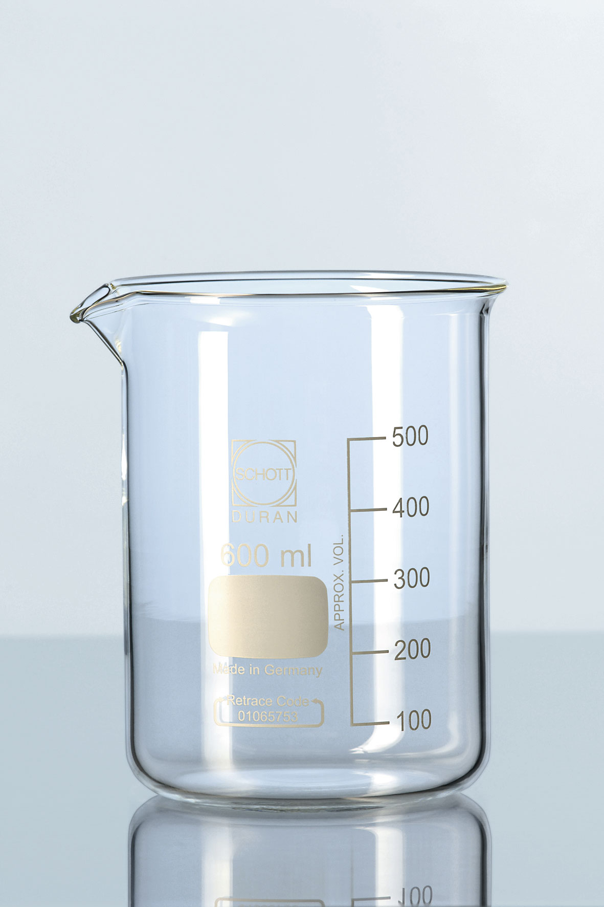Vaso de precipitado, forma baja, graduado, vidrio borosilicato. DURAN. Cap. (ml): 25. Ø (mm): 34. Altura (mm): 50
