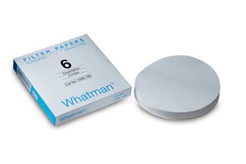 Filtro de papel de celulosa. Whatman™ (Cytiva). Disco plano, calidad Grado 6. Ø (mm): 185. Retención típica (µm): 3