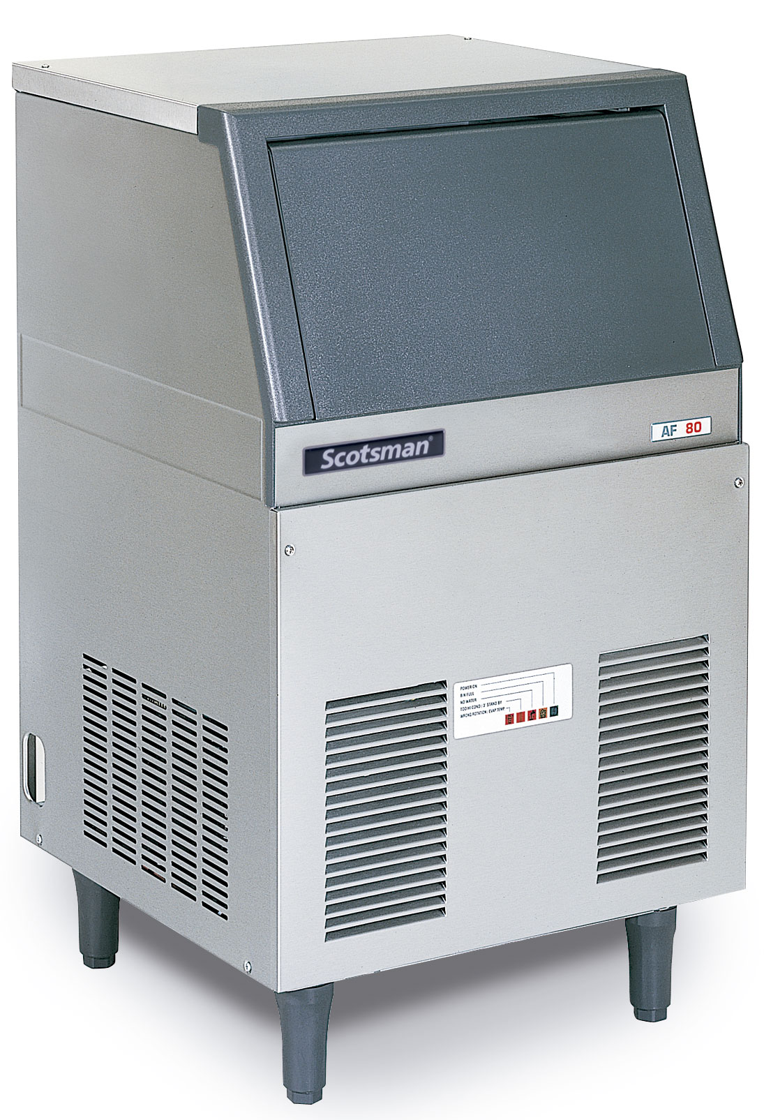 Máquina de hielo AF. SCOTSMAN. Modelo: AF80AS. Refrigeración: Por aire. Producción máx. 24h (Kg): 70. Almacenaje (Kg): 25. Dim. AlxAnxPr (mm): 535x933x626