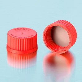 Tapón de resina de melamina para frascos ISO. DURAN. Rosca ISO: GL45, color rojo