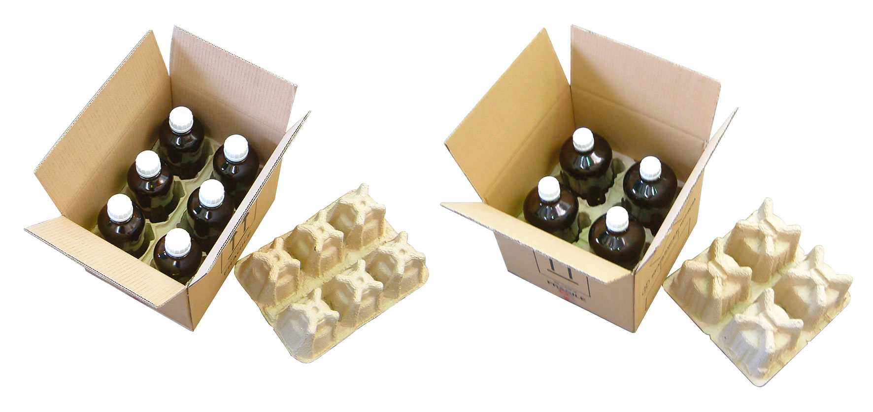 Caja de embalaje homologada. Caja para botellas de plástico. 6 botellas de 250ml o 500ml