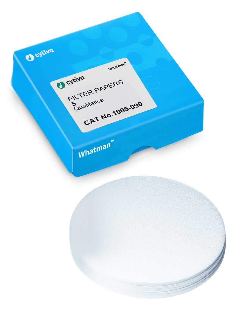 Filtro de papel de celulosa. Whatman™ (Cytiva). Disco plano, calidad Grado 5. Ø (mm): 185. Retención típica (µm): 2,5