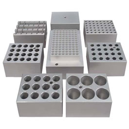 Bloques de aluminio. COLE-PARMER. Bloque de aluminio para 20 tubos de 12 mm ø. Incluyen agujero para termómetro. 95x75x50
