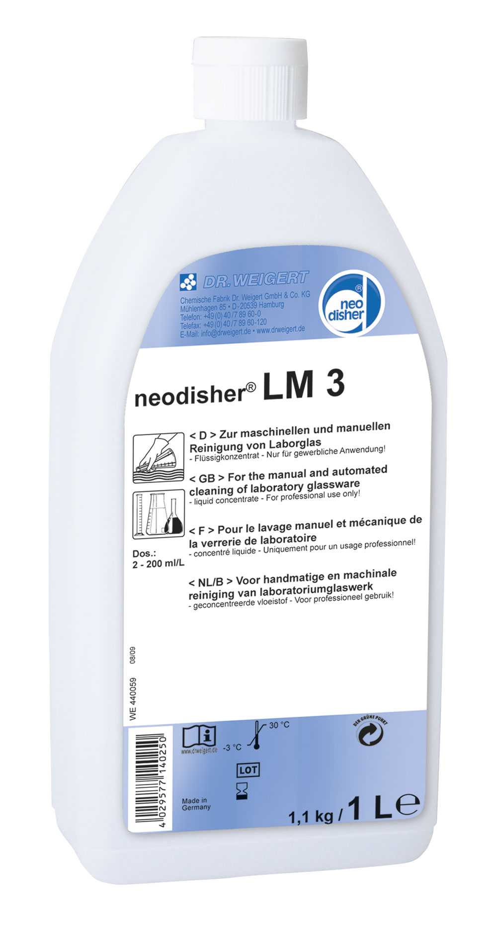 Detergente líquido para el lavado manual, LM3. NEODISHER®. Neodisher® LM3. Capacidad (l): 1