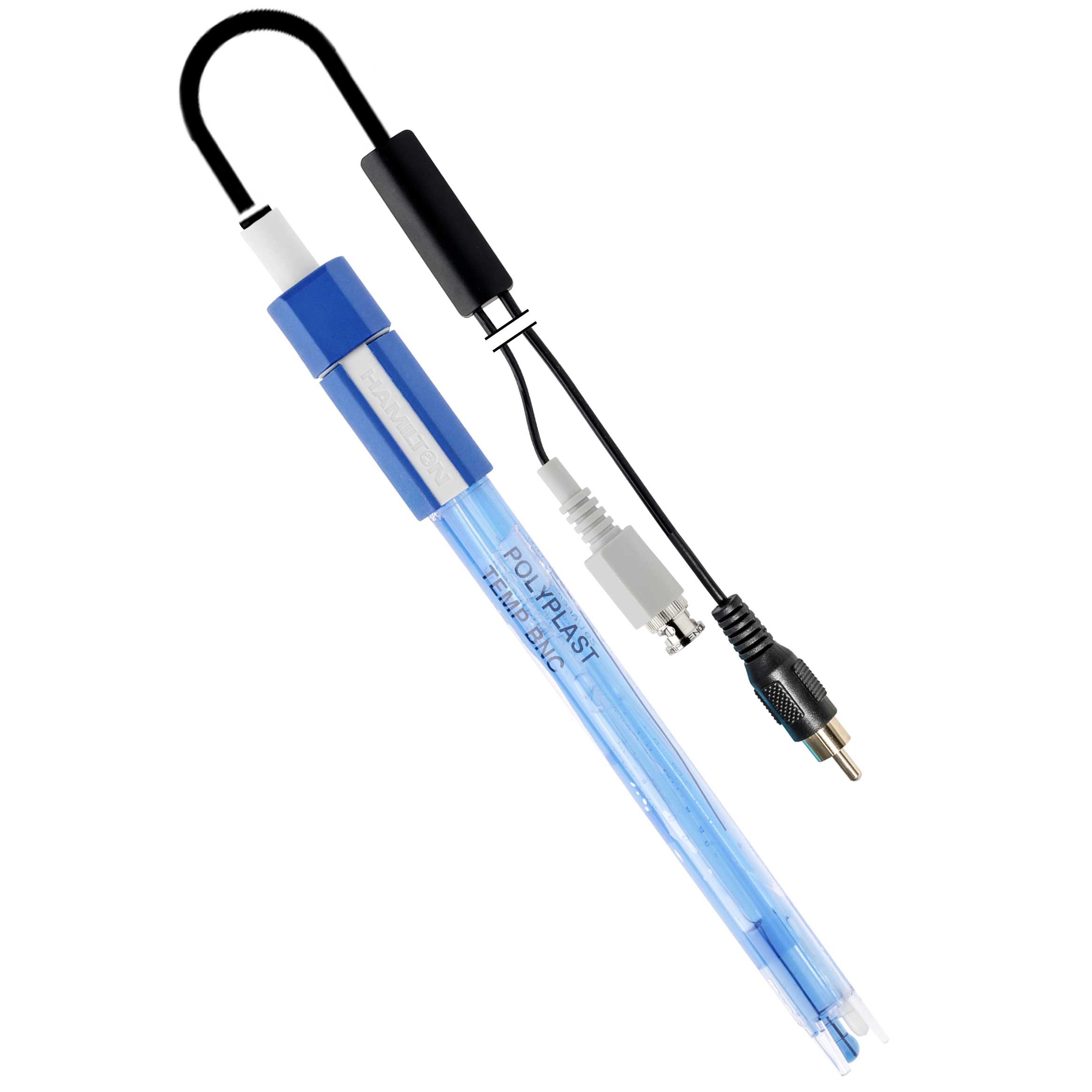 Electrodo de pH POLYPLAST TEMP DIN. XS. Versión: Con cable y conector DIN+banana. Sensor de temperatura: Sí. Especificaciones: Cuerpo de plástico, diafragma abierto, 0-60ºC