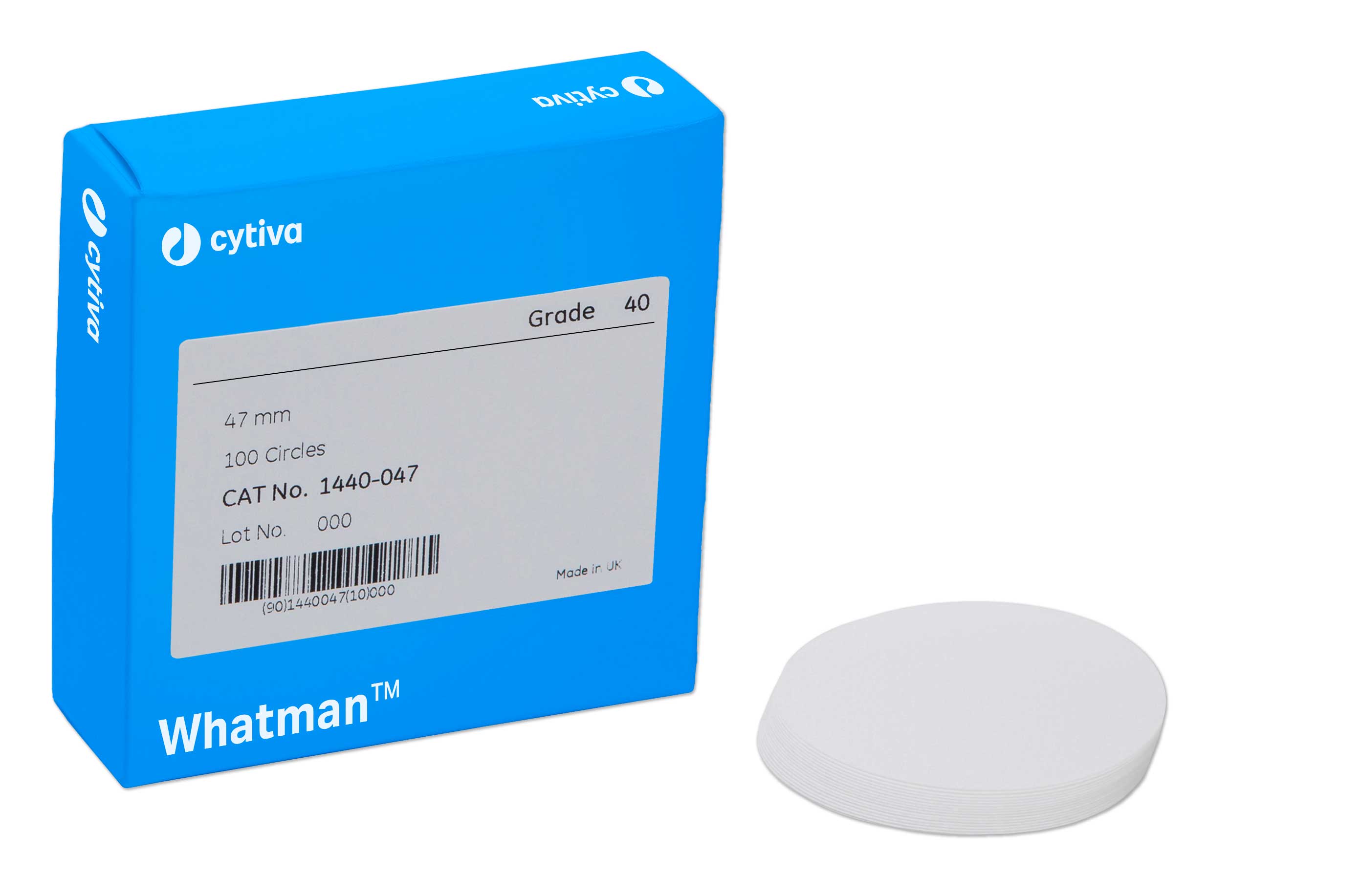 Filtro de papel de celulosa pura (sin cenizas). Whatman™ (Cytiva). Disco Grado 40 Celulosa pura, sin cenizas. Ø (mm): 47. Retención típica (µm): 8