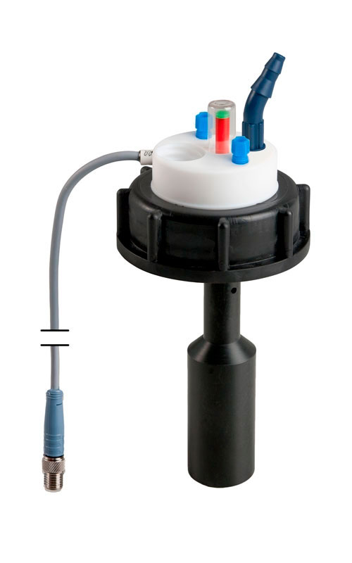 Waste Cap con conector para filtro de escape y control de nivel electrónico. Tomas (Ø ext. mm): 2x2,3/3,2mm (1/8') + 1x(5,0 a 11,5 mm). Rosca S55 (equivale aprox. a 53,5mm de Ø). Filtro no incluido. SCAT®. Tapones para residuos