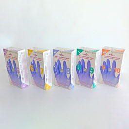 Guantes desechables de nitrilo azul-violeta Soft Touch, sin polvo, para examen. SCHARLAU. Talla: M. Largo (mm): 240. Grosor dedos/palma (mm): 0,12/0,09