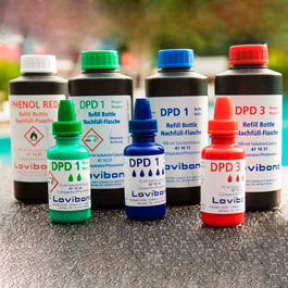 Análisis por fotometría. LOVIBOND®. Fotometría Lovibond®. Solución tampón DPD 1 para Cloro. Rango de detección: 0,02-4mg/l Cl2. Nº pastillas, tests o ml: 15ml