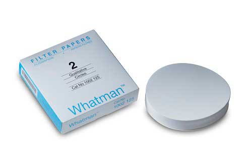Filtro de papel de celulosa. Whatman™ (Cytiva). Disco plano, calidad Grado 2. Ø (mm): 150. Retención típica (µm): 8