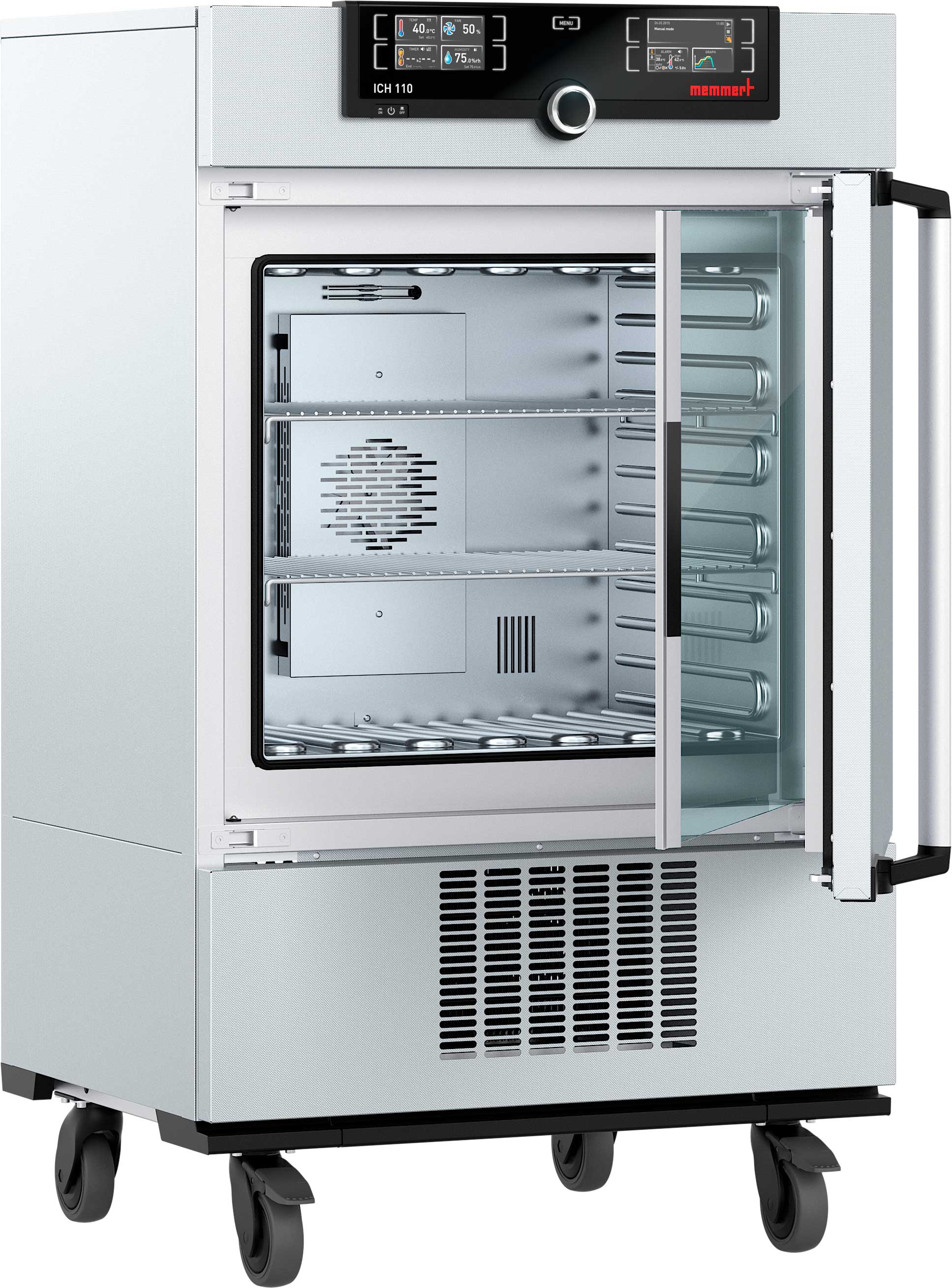 Incubador refrigerado por compresor ICP110, TwinDISPLAY, 108 l, -12 °C a +60 °C con 2 rejillas en acero inoxidable, electropulidas. MEMMERT.
