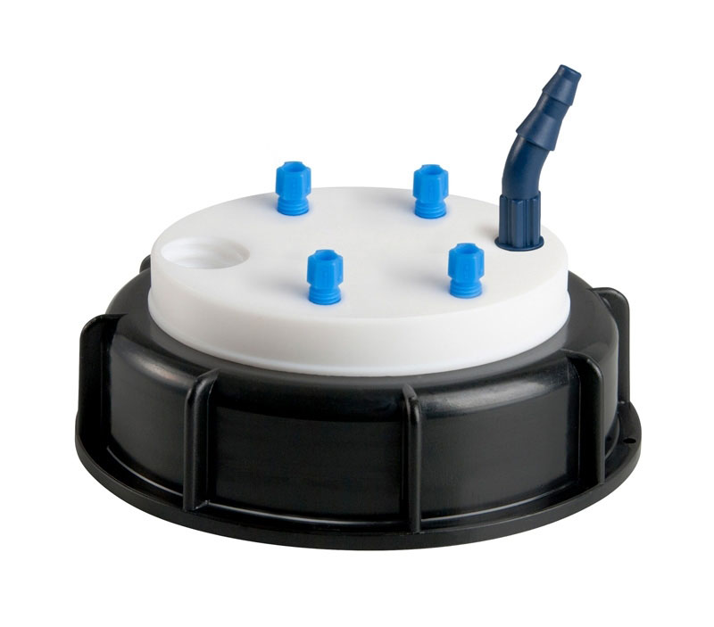 Waste Cap con conector para filtro de escape. Tomas (Ø ext. mm): 4x2,3/3,2mm (1/8') + 1x(5,0 a 11,5 mm). Rosca S90, filtro no incluido. . SCAT®. Tapones para residuos