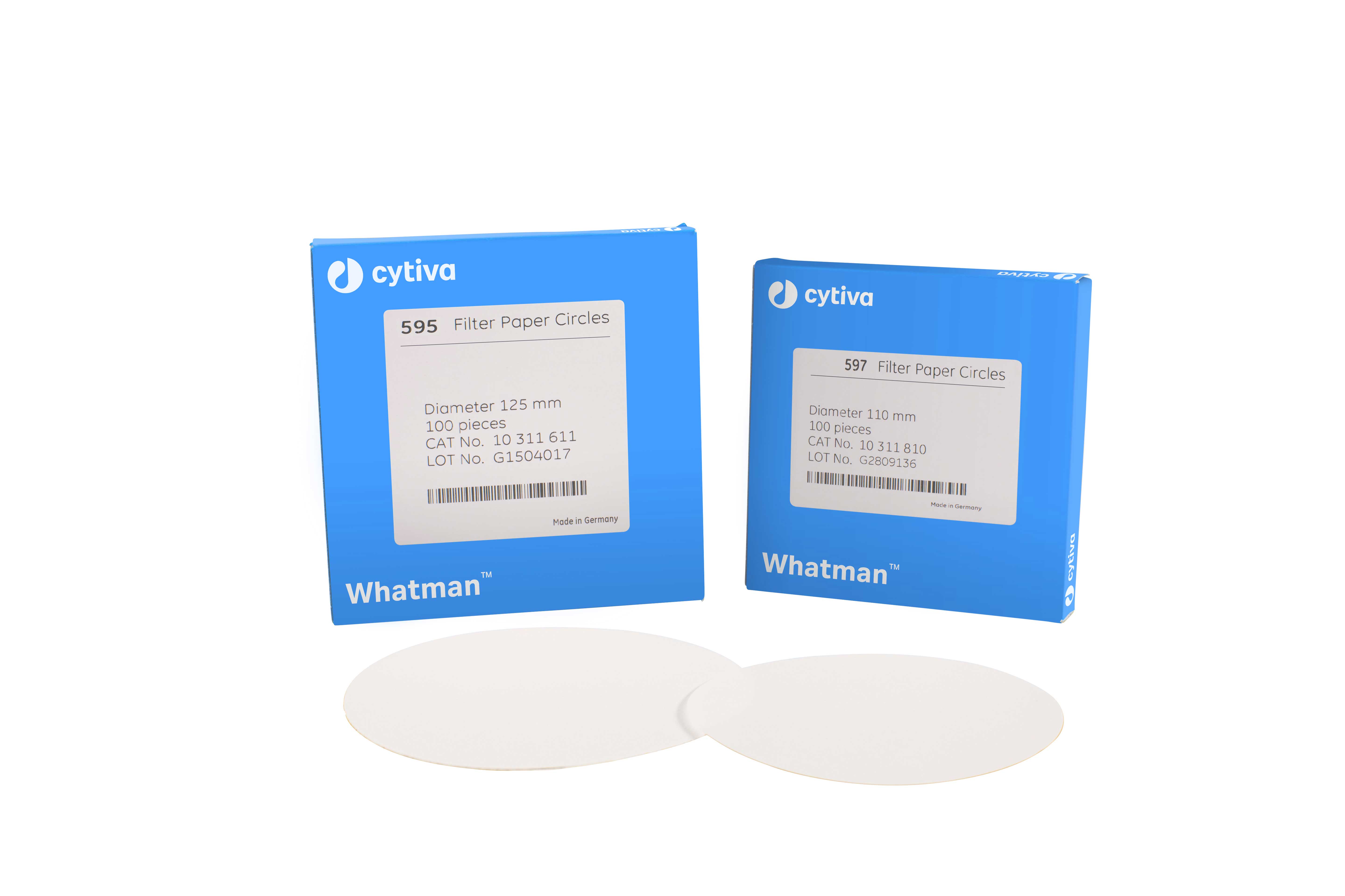 Filtro de papel de celulosa. Whatman™ (Cytiva). Disco plano, calidad 597. Ø (mm): 110. Retención típica (µm): 4-7