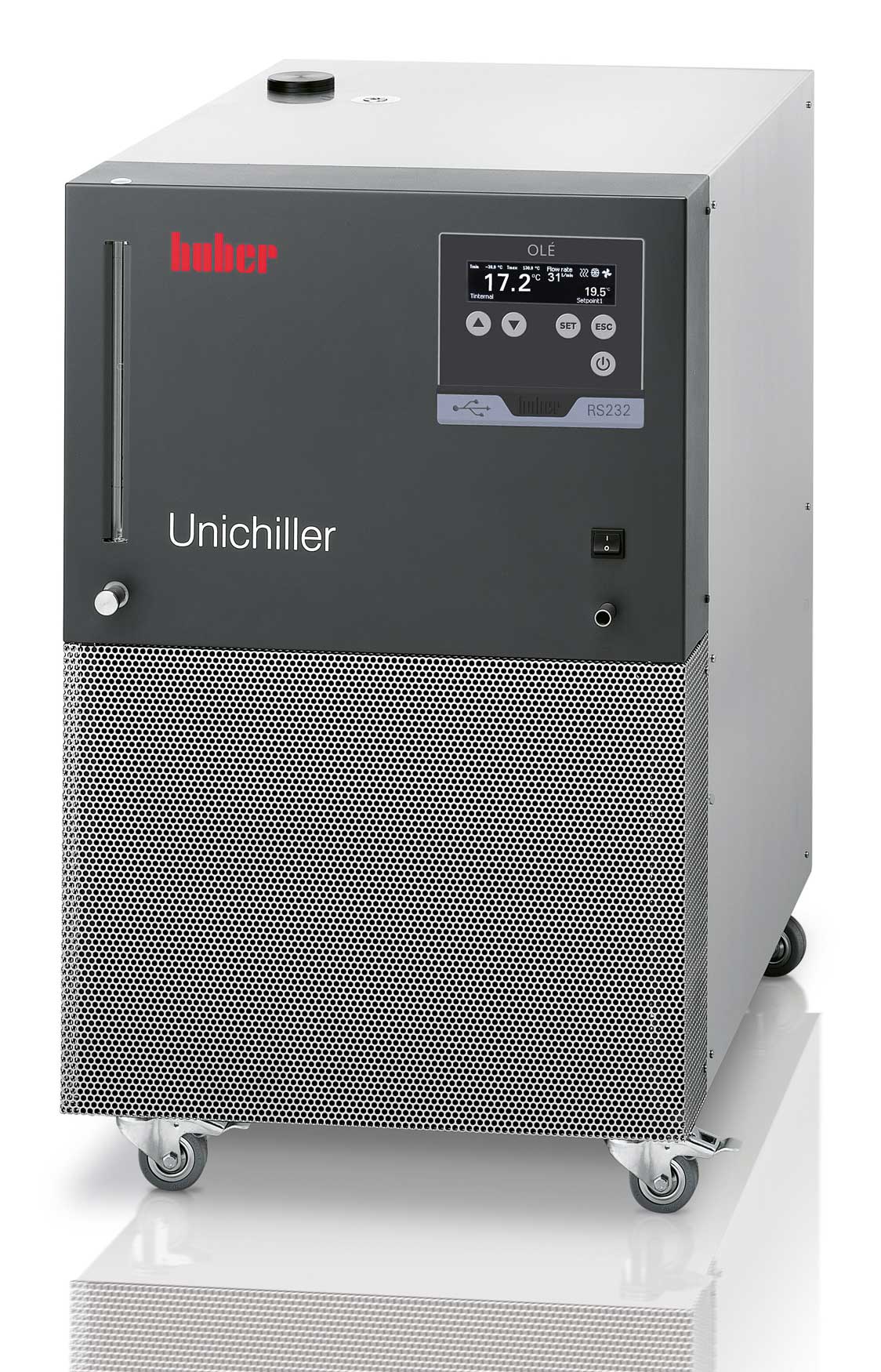 Unichiller 022w OLÉ. HUBER. Con controlador OLÉ y refrigerado por agua. Rango Tª (ºC): De -10 a 40. Estab. Tª (ºC): ±0,5. Potencia frigorífica a -10ºC (W): 1000. Potencia frigorífica a 0ºC (W): 1600. Potencia frigorífica a 15ºC (W): 2200. Presión (l/min) - bar: 29-1. Vol. (l): 3,8. Dim. AnxAlxPr (mm): 420x487x579