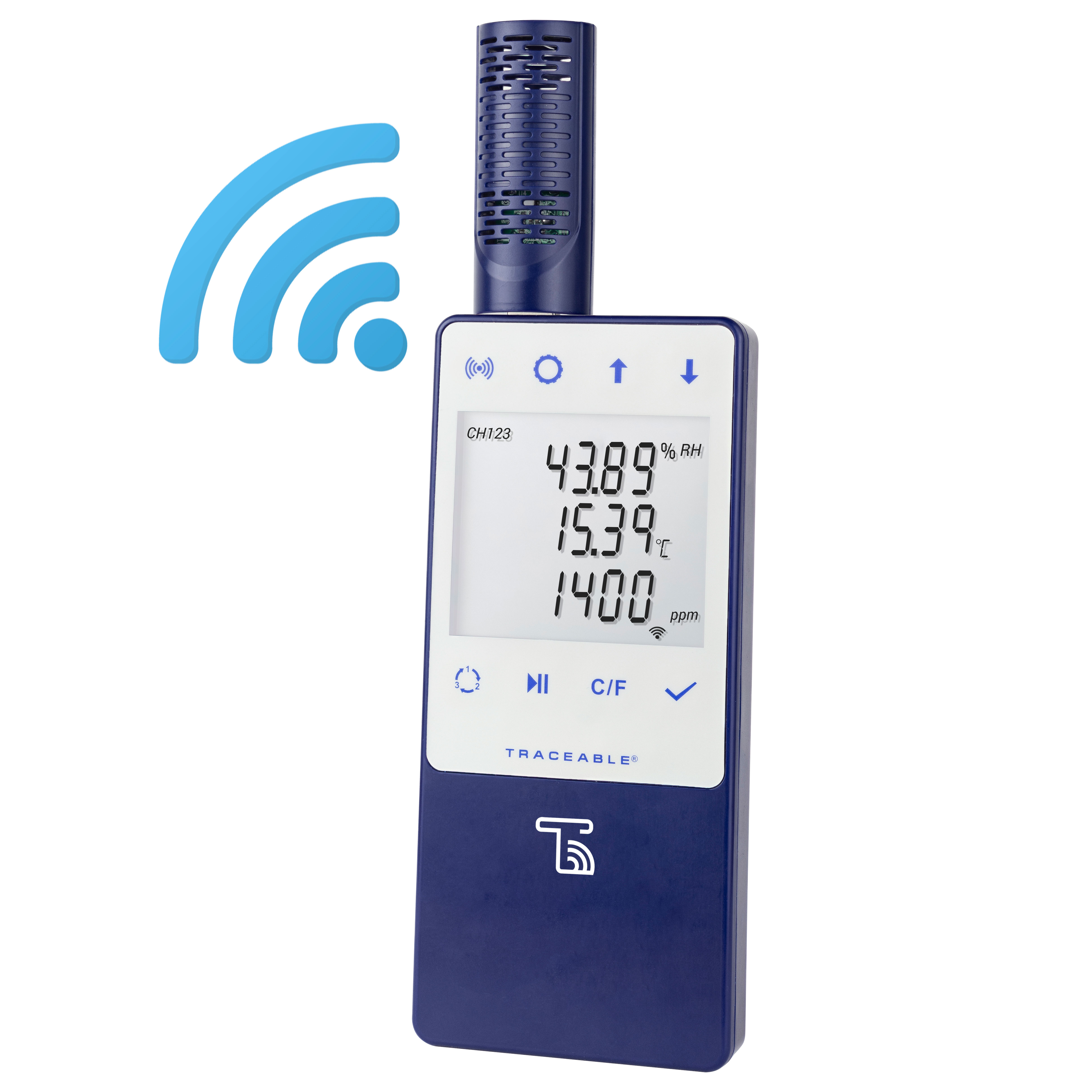 Medidores digitales de CO2, temperatura y humedad con registro de datos, conectados mediante Wi-Fi TraceableLIVE® con alertas en tiempo real