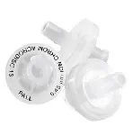 Filtros de jeringa Acrodisc™. Membrana: IC (PES). Tamaño de poro (µm): 0,45. Volumen retención (µL): < 250. Presión máxima: 4,1 bar (410 kPa, 60 psi). Caudal de agua:  >170 ml/min a 30 psi
