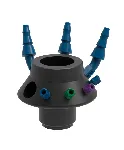 Safety Waste cap 'LISA', V3.0 Extension with connector for exhaust filter, electrically conductive and funnel extension. Thread GL 45, filter not included. SCAT. Connectors (mm OD): 4x1.6/2.3/3.2mm + 3x5.0 to 11.5mm + 4 PFA blind plugs + 3 PTFE blind plugs