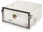 Acrylic desiccator. PLAS-LABS. Outer dim. HxWxD (mm): 304x152x304. Vol. (l): 14. Colour: Clear. Door: Folding door. Cubicles: 1. Shelves: 2. Positions for shelves: 2