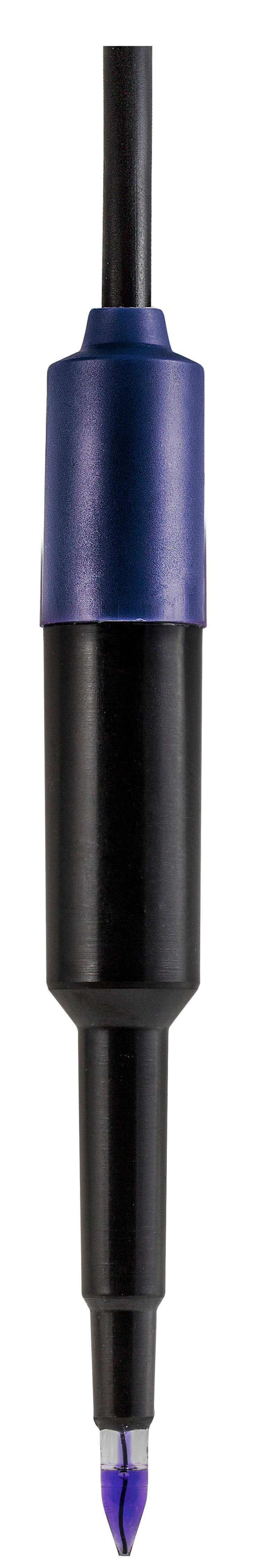 Electrodo de pH XS 2 PORE F TEMP, diámetro Ø 6 mm, L= 35 mm, rango pH 0…14, temp. 0…+60 °C, cuerpo POM. Electrolito polímero. Con sensor de temperatura Pt1000 integrado, con cable fijo y conector BNC-banana Ø 4 mm. Para penetración en alimentos Ø 6 mm.