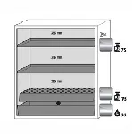 Paquete de equipamiento para armarios de seguridad para productos inflamables UNE EN 14470-1. Para modelos: S90.129.120.WDAS. ASECOS. Descripción: 2x bandeja, 1x bandeja perforada, 1x cubeto de retención (V=33.0L). Material: Acero inoxidable 1.4016