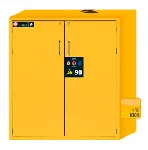 Armario de seguridad para productos inflamables UNE EN 14470-1. ASECOS. Modelo: S90.129.120.WDAS. Construcción armario: Medio, 2 puertas. Color cuerpo: Amarillo seguridad. Equipamiento: Cuerpo sin equipamiento interior, con mecanismo de bloqueo de puertas. Carga máx (kg): 600. Dim. AnxAlxPr (mm): 1196x1298x616. Peso (Kg): 270