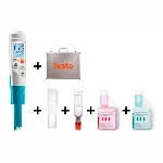 pH meter testo 206. TESTO. Testo 206-pH1 Starter Set: one-hand pH/°C measuring instrument, pH1 probe head for liquids, incl. storage cap with gel, calibration dosing bottles 250 ml pH 4 and 7, TopSafe, belt/wall holder and aluminium case. Measuring range: 1 to 14 pH 0 to 60 °C 