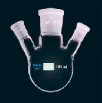 Three-neck round-bottom flask, side necks angled. SCHARLAU. Cap. (ml): 100. Lat. socket: 14/23. Cent. socket: 14/23. Lat. socket: 14/23