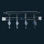 Vacuum manifold. SCHARLAU. Vacuum maniflod with two-way and 4 oblique keys glass, female 14/23, olives 8-9mm