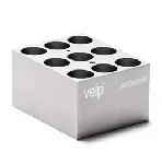 Bloque de aluminio VLS-W09-D210-A Block para 9 viales de 21 mm. VELP®. Dimensiones pocillo (ØxPr., mm): 21,7x45. Accesorio para Termorreactor ECODryBlock System