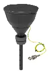 Black Arnold V2.0 funnel, with ball-valve and lid, PE-HD electrostatic conductive. Splash guard and removable sieve. Funnel Ø 200 mm. Thread size: S51. SCAT®. Safety funnels with ball valve