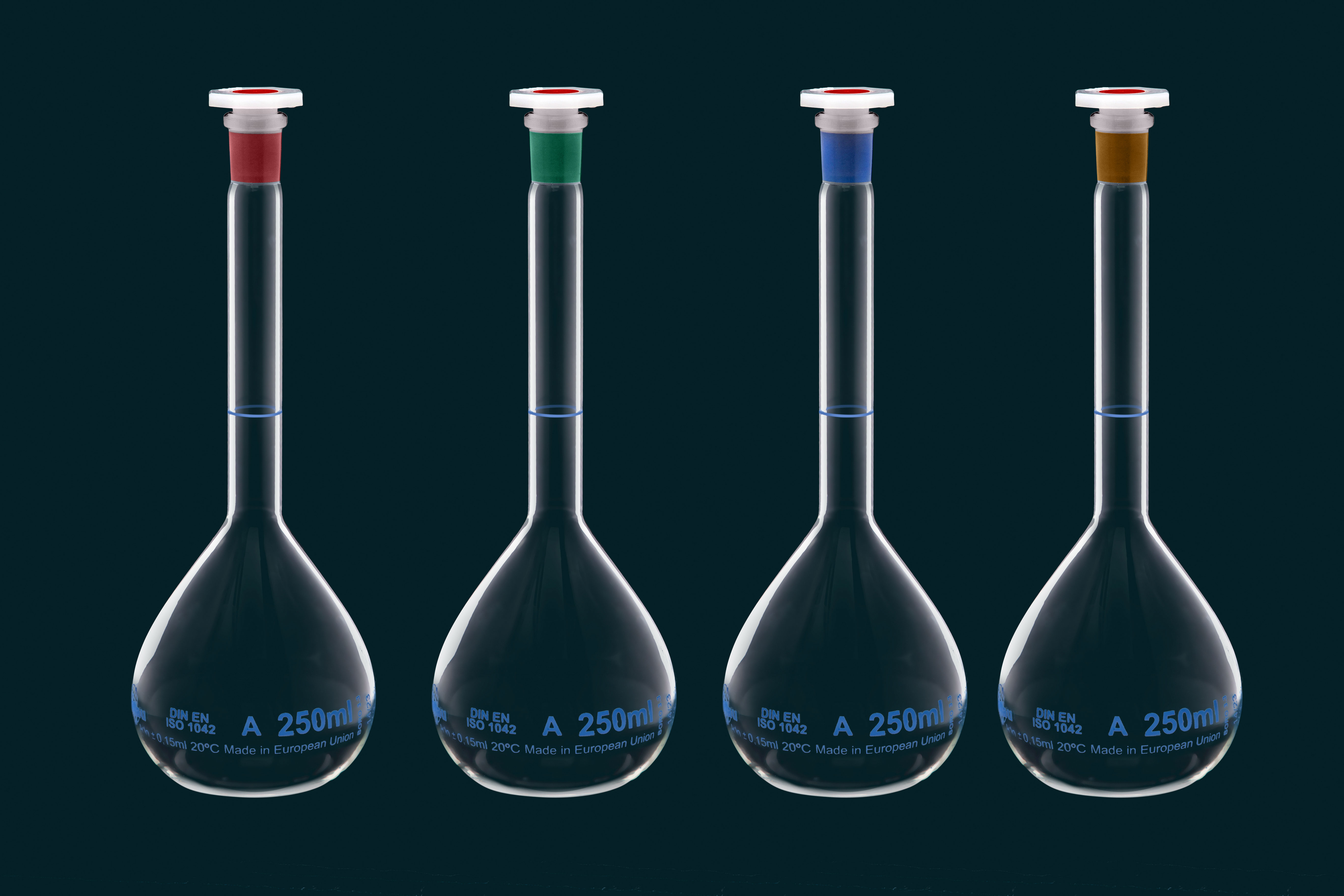 Volumetric flask with red neck, Class A, 50 ml, with PE stopper, lot number and certificate of conformity
