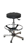 Polyurethane stool. Branches: Articulated glides. Adjustable seat: Yes, in height. Footrest: Yes, adjustable in height. Seat height (mm): 540-780. Colour: Black. Cleanroom: No. KANGO. Standard range. Ergonomic laboratory chairs and stools