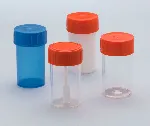 Straight PP container. CORNING® GOSSELIN™. Cap. (mL): 180. ØxH (mm): 52x102. Sterile: Yes. Container colour: Blue with White label. Cap colour: Blue