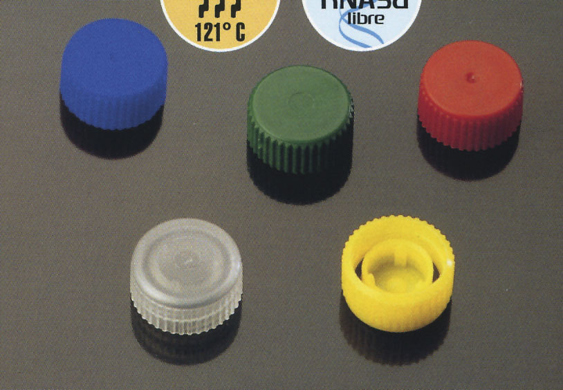 Tapón para microtubos a rosca. DELTALAB. Color: Amarillo