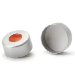 Cápsula para viales ND11, color: plateado, con agujero, con revestimiento de goma roja / PTFE blanco