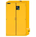 Armario de seguridad para productos inflamables UNE EN 14470-1. ASECOS. Modelo: S90.196.120.WDAS. Construcción armario: Alto, 2 puertas. Color cuerpo: Amarillo seguridad. Equipamiento: Cuerpo sin equipamiento interior, con mecanismo de bloqueo de puertas. Carga máx (kg): 600. Dim. AnxAlxPr (mm): 1196x1968x616. Peso (Kg): 420