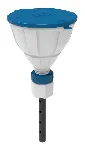 White funnel 'ARNOLD' with ball-valve and lid, V2.0, PE-HD, with lance (220 mm), splash guard and removable sieve, funnel Ø 200 mm. Thread size: B53. SCAT®. Safety funnels with ball valve