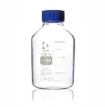Frascos ISO graduados para laboratorio con rosca GL 45, transparente, con tapón roscado y anillo de vertido en PP azul. DURAN®. Capacidad (mL): 3.500. Diámetro (mm): 160. Altura (mm): 300