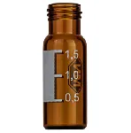 Vial roscado de 1,5 mL N 9 ámbar, fondo plano, amplia apertura, etiqueta + escala. MACHEREY NAGEL. Rosca: corta. Diámetro exterior (mm): 11,6. Altura exterior (mm): 32 
