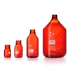 DURAN® protect+ GL 45 Laboratory Bottle, amber, plastic safety coated, without screw cap and pouring ring, 500 mL