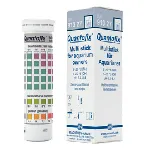 Tiras reactivas semi-cuantitativas QUANTOFIX® Multistick para acuaristas. MACHEREY-NAGEL. Rango de medida visual: Dureza de carbonatos: 0 - 4 - 8 - 13 - 19 - 25 °e. pH: 6,4 - 6,8 - 7,2 - 7,6 - 8,0 - 8,4,. Dureza total: 0 - 6,3 - 12,5 - 18,8 - 25,0 - 31,3 °e. Método: Dureza total: EDTA. Dureza de carbonatos: Indicador mixto. pH: Indicador mixto. Viraje de Color: Dureza total: verde a rojo. Dureza de carbonatos: verde claro a azul. pH: amarillo a rojo