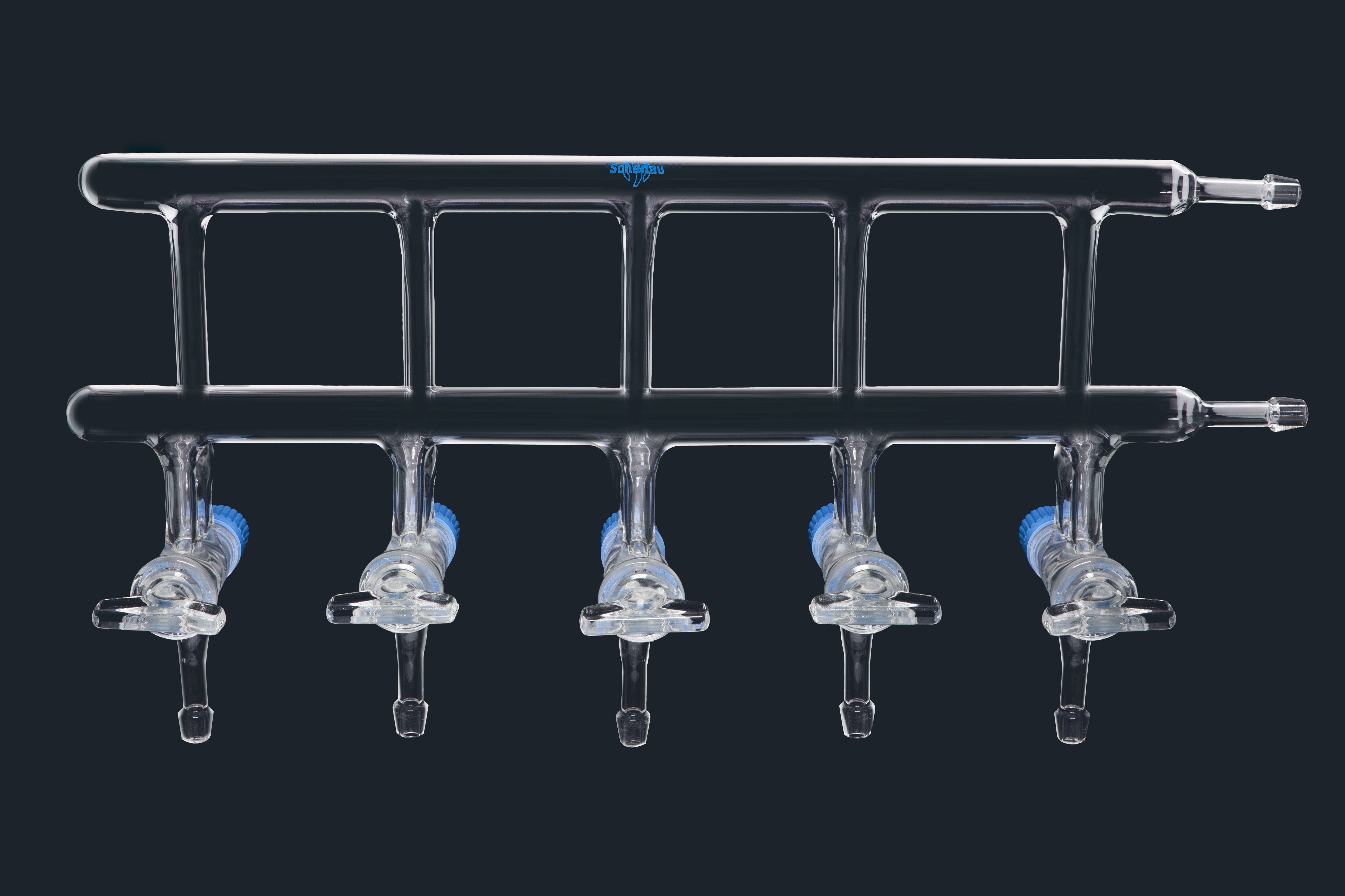 Rampa 5 llaves de vidrio  paso oblicuo para nitrogeno  Scharlau.