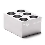 Bloque de aluminio STT-W06-D250-A Block para 6 tubos de fondo redondo de 25 mm. VELP®. Dimensiones pocillo (ØxPr., mm): 26,2x48,4. Accesorio para Termorreactor ECODryBlock System