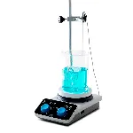AREX 5 Digital heating magnetic stirrer with PT100 probe, support rod and clamp. VELP®. Speed (rpm): 50-1500. Stirring volume (l): Up tp 20. Temperature range (ºC): Room temperature - 310. Plate diameter (mm): 135. Power (W): 630. Weight (kg): 4.2. Dimensions WxHxD (mm): 160x630x270