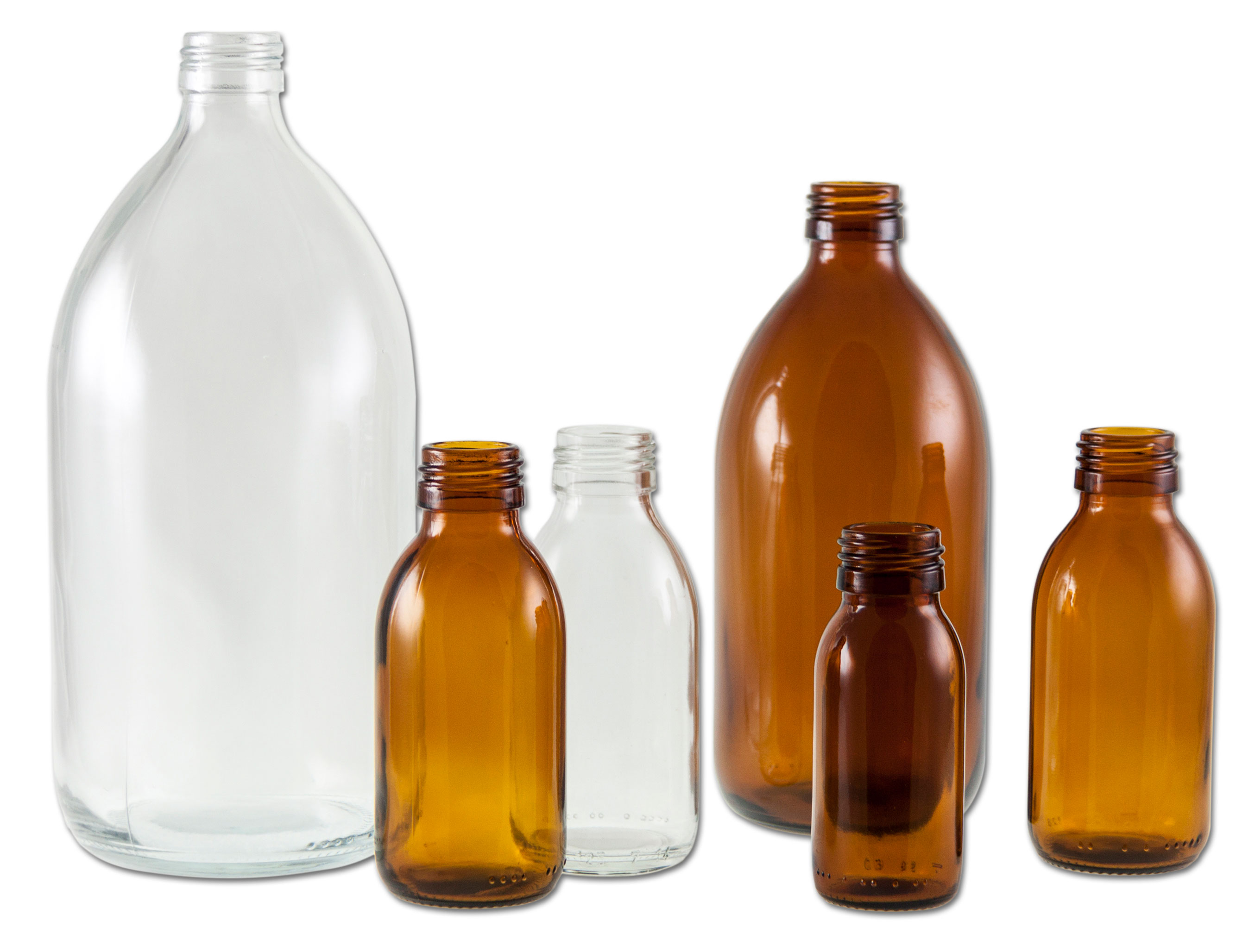 Narrow neck flask. Amber glass. Cap. (ml): 1000, with stopper polypropylene