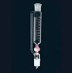 Graduated dropping funnel cylindrical with equalising arm, PTFE stopcock. SCHARLAU. Cap. (ml): 50. Division: 1/2. Cone: 14/23. Socket: 14/23
