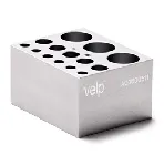 Bloque de aluminio STT-W14-COMBO Block para 6 tubos de fondo redondo de 6 mm + 5 tubos de fondo redondo de 12-13 mm + 3 tubos de fondo redondo de 25 mm. VELP®. Dimensiones pocillo (ØxPr., mm): 8,3/13,9/26,2x48,4. Accesorio para Termorreactor ECODryBlock System