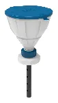 White Funnel 'ARNOLD' with ball-valve and lid, V2.0, PE-HD, with lance (220 mm), splash guard and removable sieve, funnel Ø 200 mm. Thread size: S90. SCAT®. Safety funnels with ball valve