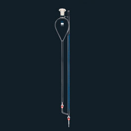 Burette with 300ml reservoir, capacity 5ml. Class A, with graduation 1/50, conical PTFE stopcock