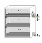 Paquete de equipamiento para armarios de seguridad para productos inflamables UNE EN 14470-1. Para modelos: S90.129.120.WDAS. ASECOS. Descripción: 2x bandeja tipo cubeta (V=33.0L), 1x cubeto de retención (V=33.0L). Material: PP gris